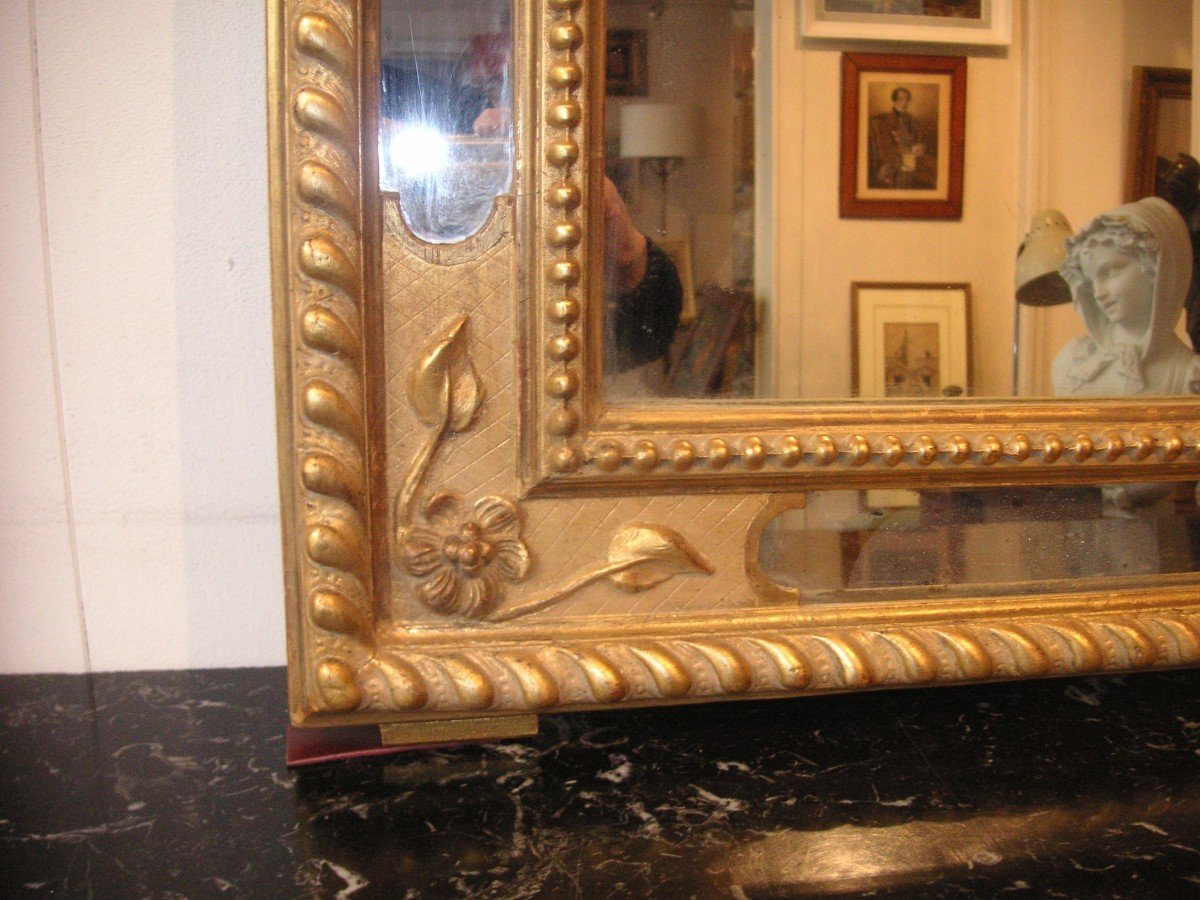Miroir doré à parcloses  époque Napoléon 3 -photo-4