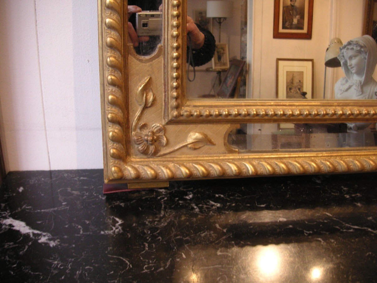 Miroir doré à parcloses  époque Napoléon 3 -photo-5