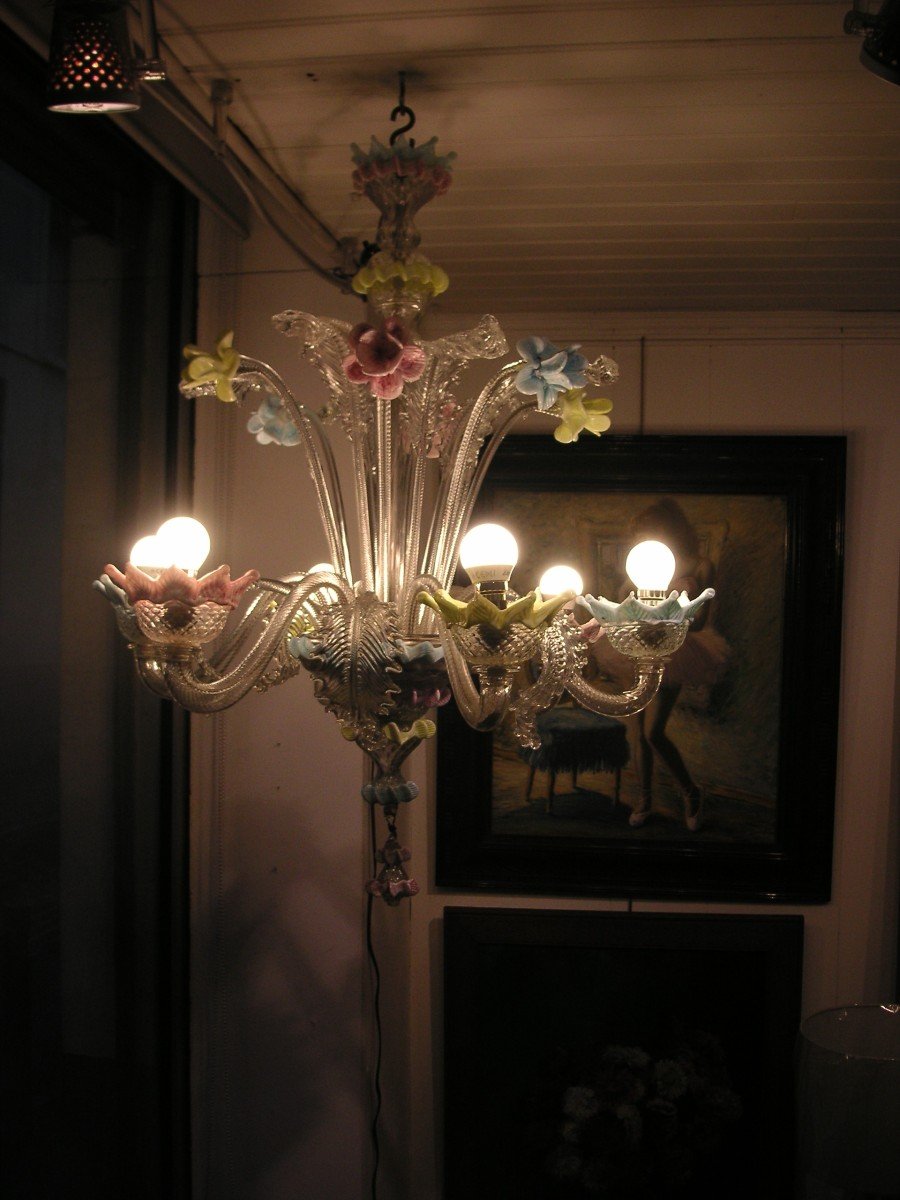 Lustre verre de Murano- Venise/ 6 lumières -photo-3
