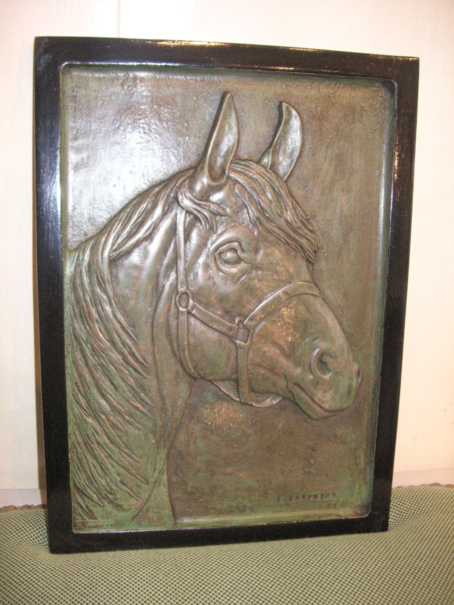 Cheval :tête /panneau en bronze / signé B .Chaudron