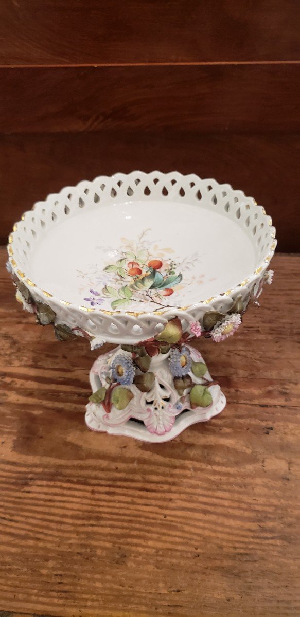 Coupe en porcelaine travaillée-décorée de fleurs / fin XIXème -photo-2