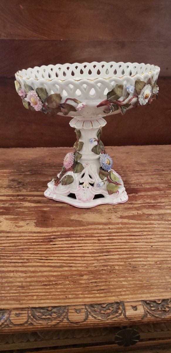 Coupe en porcelaine travaillée-décorée de fleurs / fin XIXème -photo-3