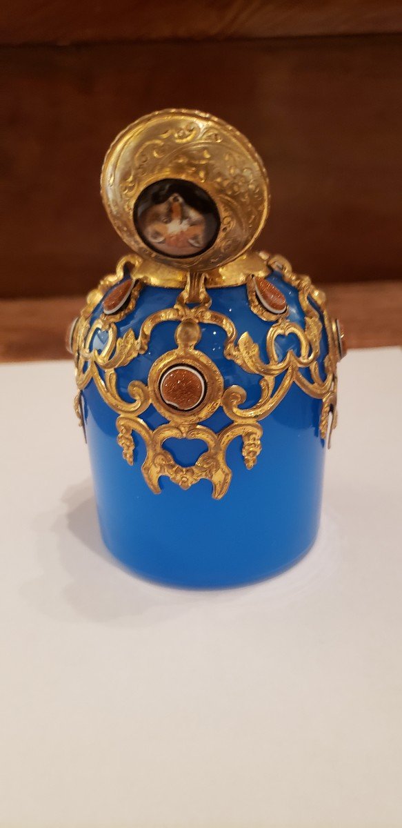 Flacon opaline bleue du XIXème siècle / Napoléon 3 /complet -photo-2