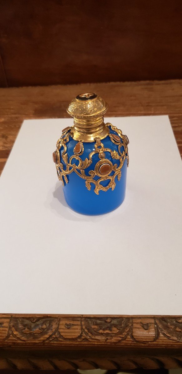 Flacon opaline bleue du XIXème siècle / Napoléon 3 /complet -photo-1