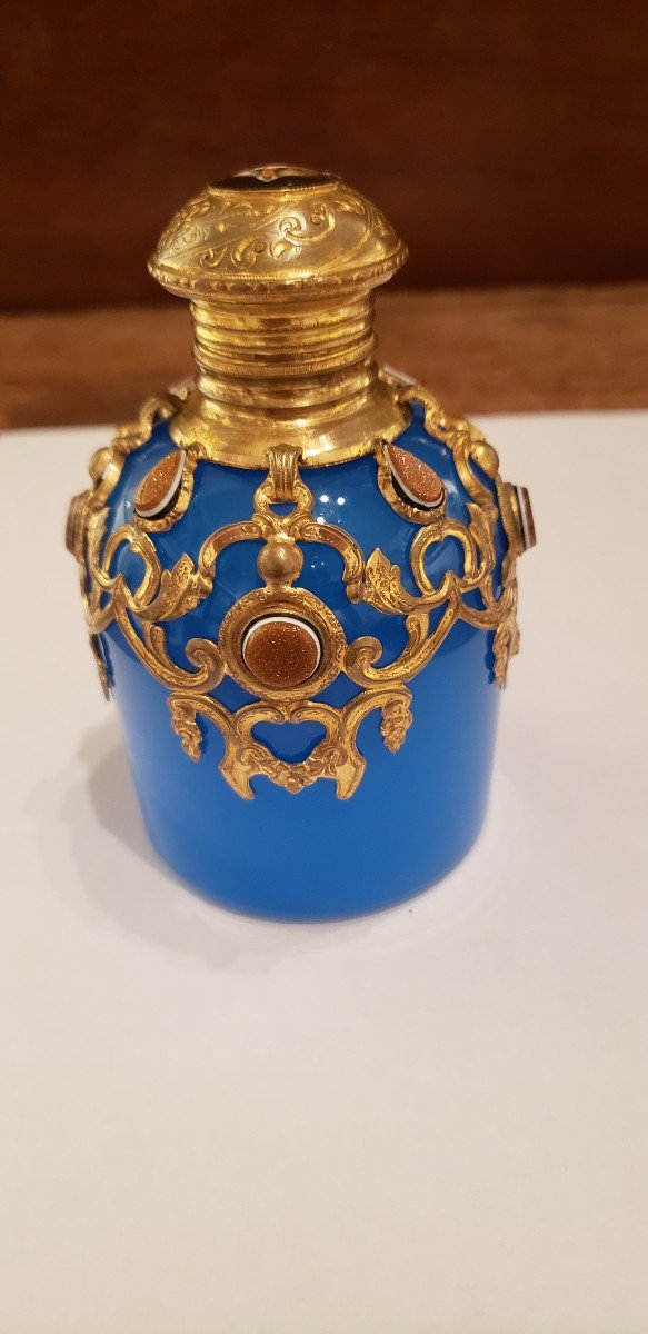 Flacon opaline bleue du XIXème siècle / Napoléon 3 /complet -photo-5