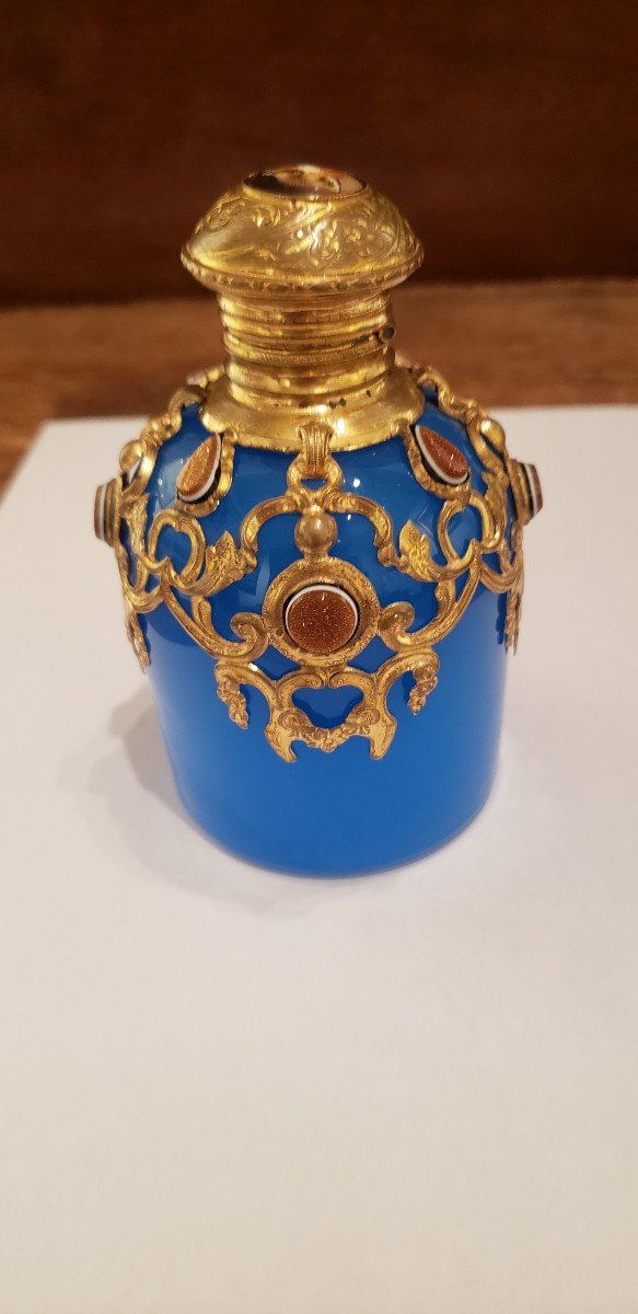 Flacon opaline bleue du XIXème siècle / Napoléon 3 /complet -photo-6