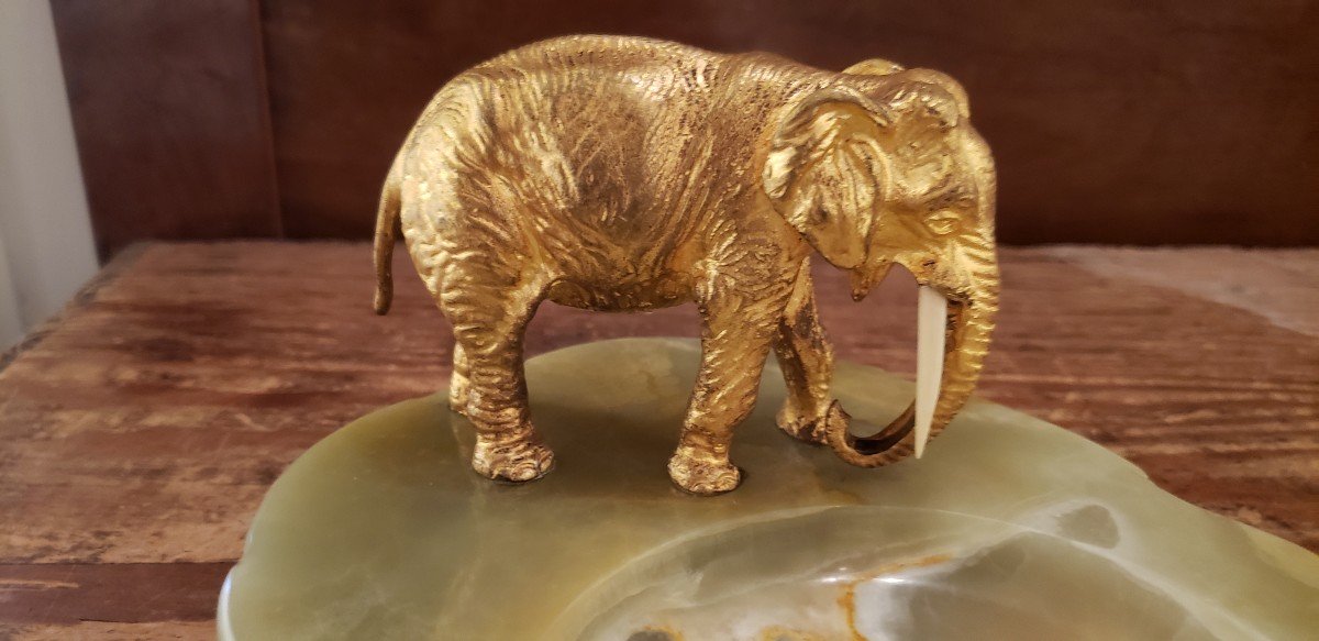 Elephant Gilded Bronze-ivory And Onyx /art Deco/empty Pocket-photo-2