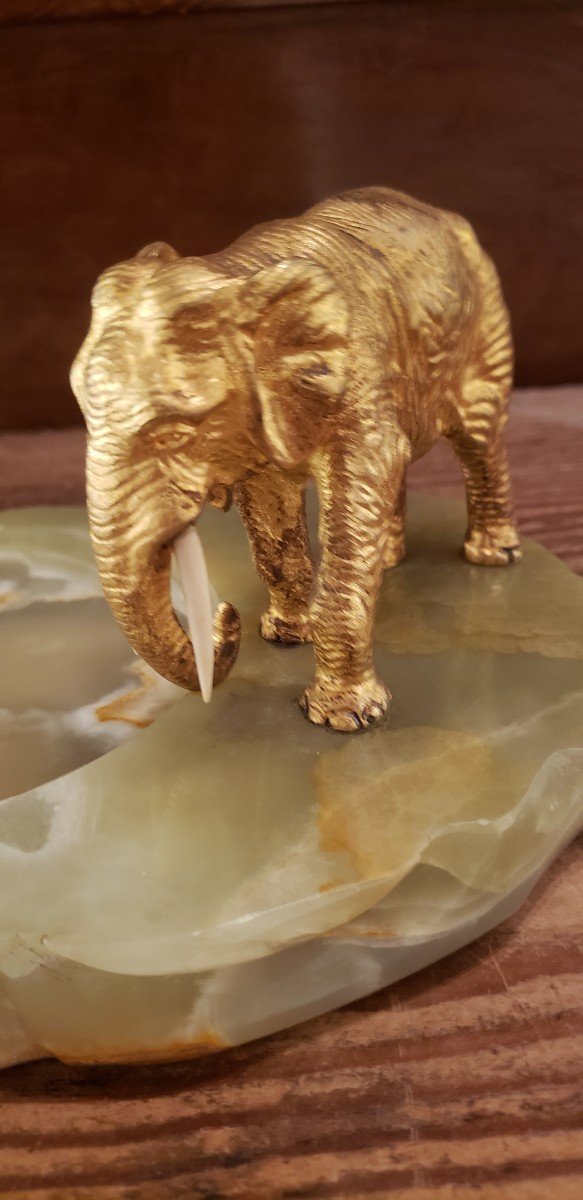 Elephant Gilded Bronze-ivory And Onyx /art Deco/empty Pocket