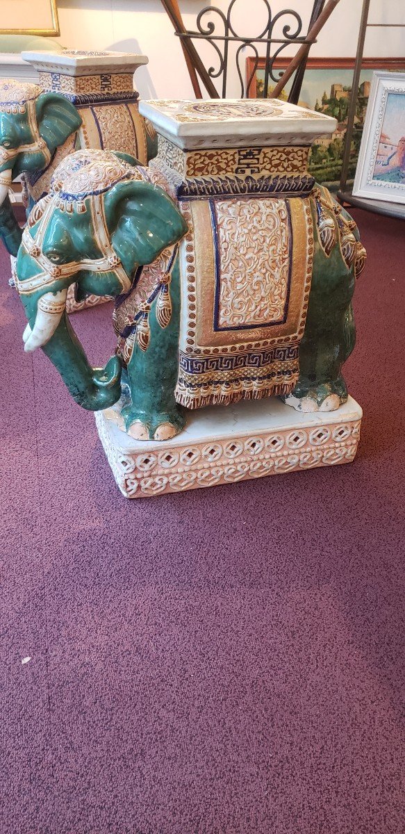 Enamelled Terracotta Elephant / Asian / 20th Century-photo-2