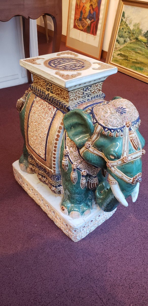 Enamelled Terracotta Elephant / Asian / 20th Century-photo-4