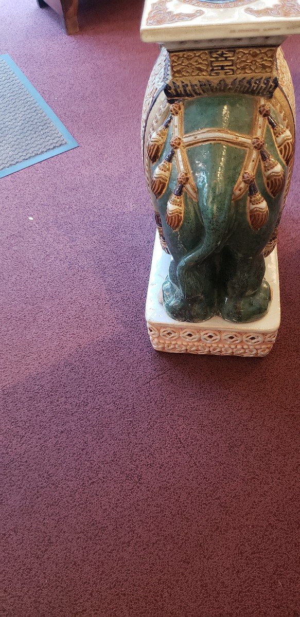 Enamelled Terracotta Elephant / Asian / 20th Century-photo-1