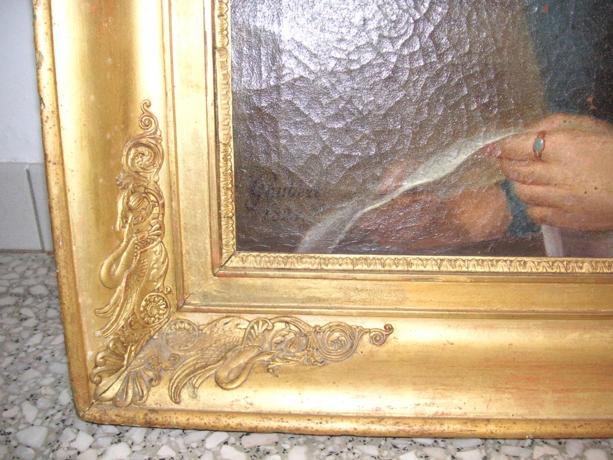 Tableau  époque restauration signé Gaubert :1827 /huile sur toile -photo-2