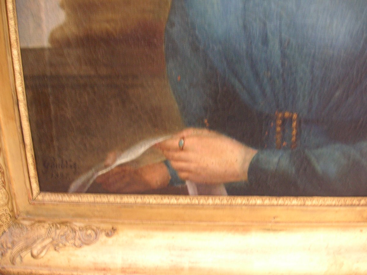 Tableau  époque restauration signé Gaubert :1827 /huile sur toile -photo-3