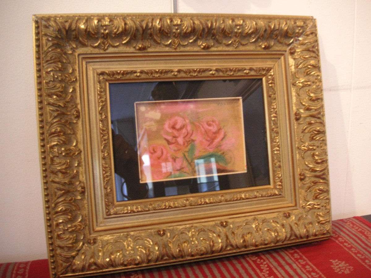 VALIENTE Pérez Manolo /bouquet de roses /pastel-crayon signé-photo-4