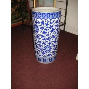 Umbrella Stand-canes / White/blue Enameled Ceramic / Asian XXth