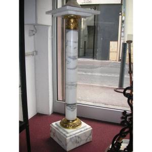 Column-stand In Gray Veined White Marble And Bronze