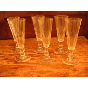 19th Century Crystal Champagne Flutes /6 Flutes