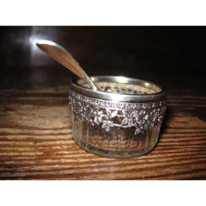 Crystal And Solid Silver Salt Bowl, Solid Silver Salt Spoon / Art Nouveau