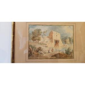 Aquarelle de 1825 signée BRUNE Christian /aquarelle sur papier XIXème 