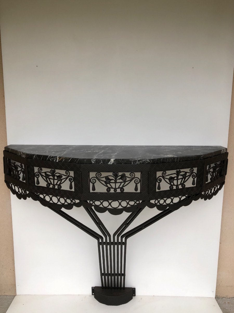 Art Deco Console In Wrought Iron And Marble