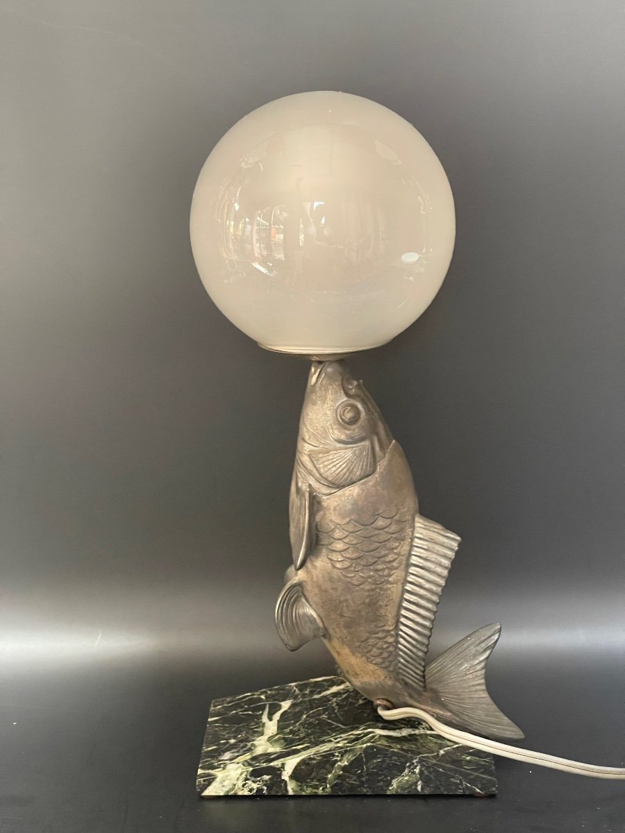 Art Deco Fish Lamp Signed Melo-photo-4