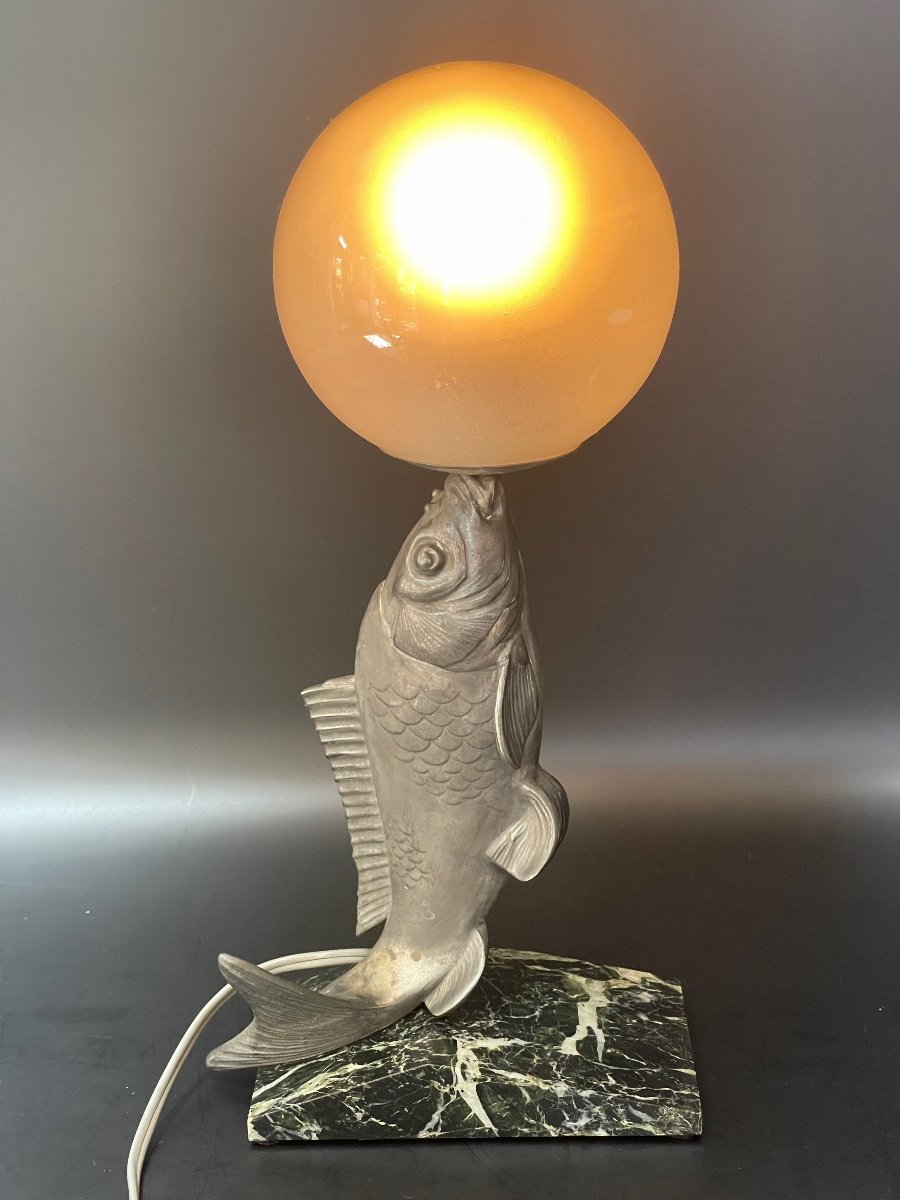 Art Deco Fish Lamp Signed Melo-photo-2