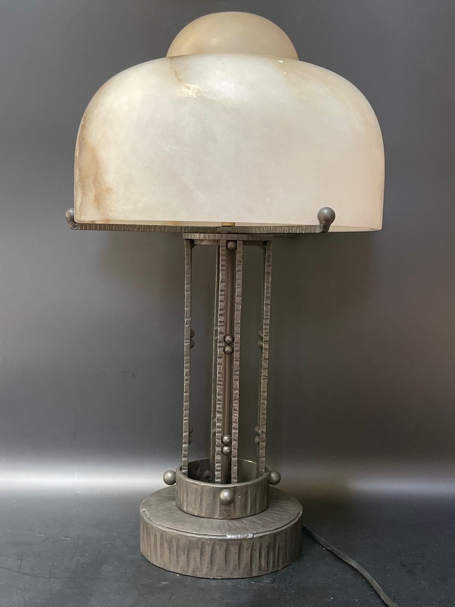 Art Deco Alabaster And Wrought Iron Lamp-photo-1