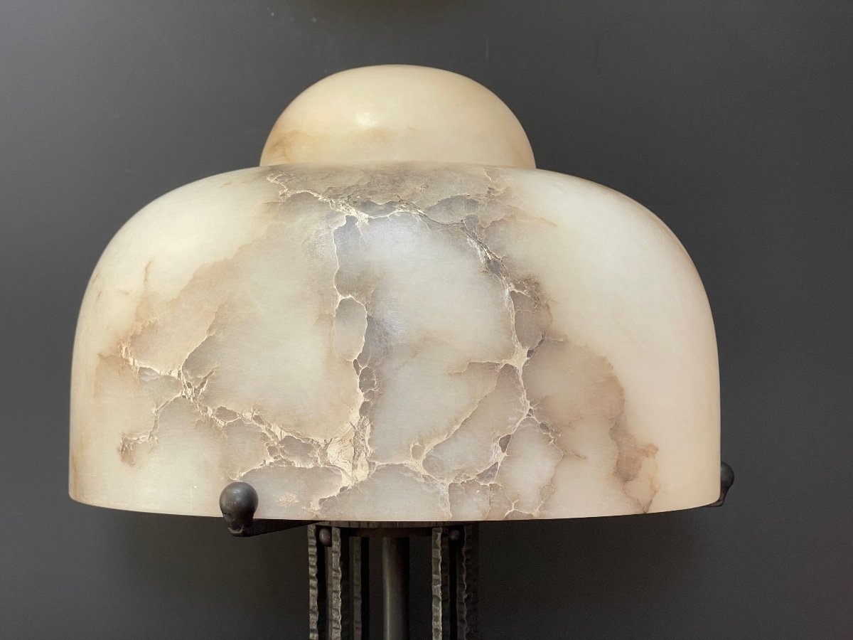 Art Deco Alabaster And Wrought Iron Lamp-photo-4