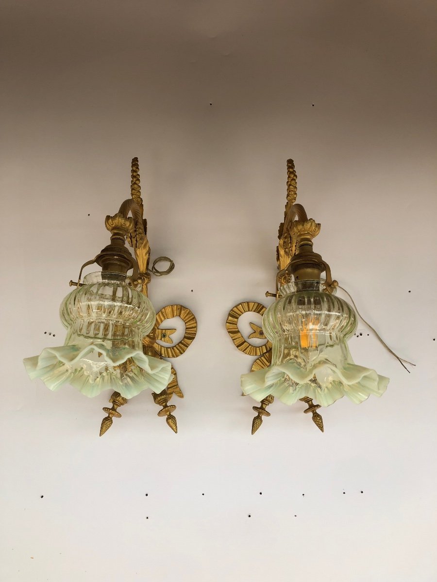 Pair Of Sconces Early 20th In Bronze Louis XVI Style