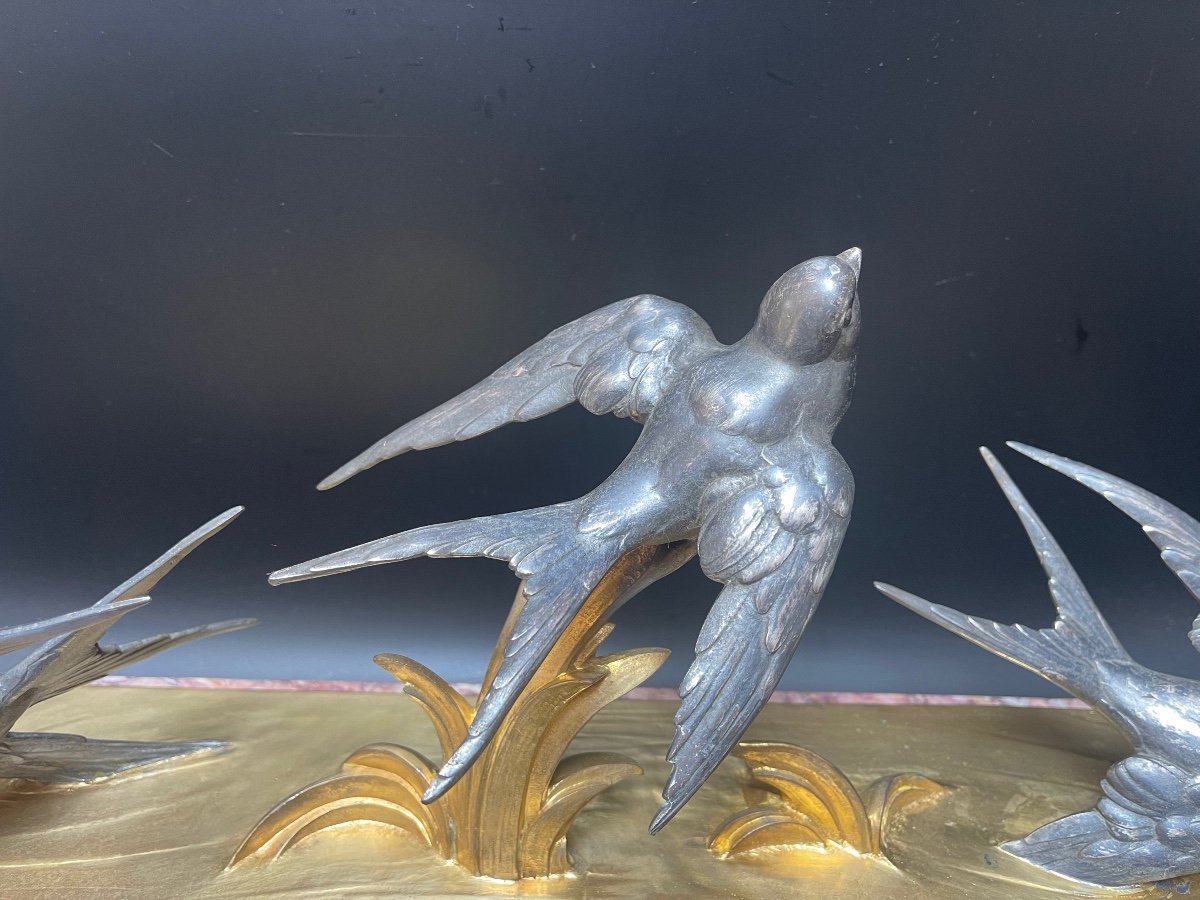 M Buzelin Bronze Art Deco Flight Of The Swallows-photo-3