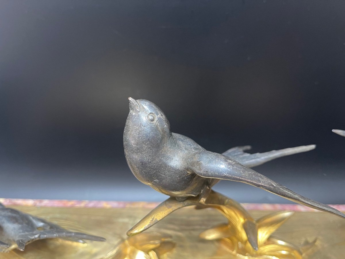 M Buzelin Bronze Art Deco Flight Of The Swallows-photo-5