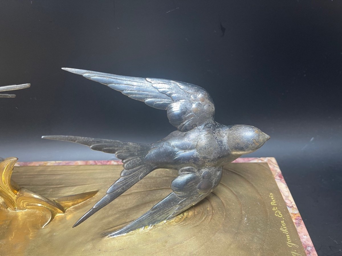 M Buzelin Bronze Art Deco Flight Of The Swallows-photo-6