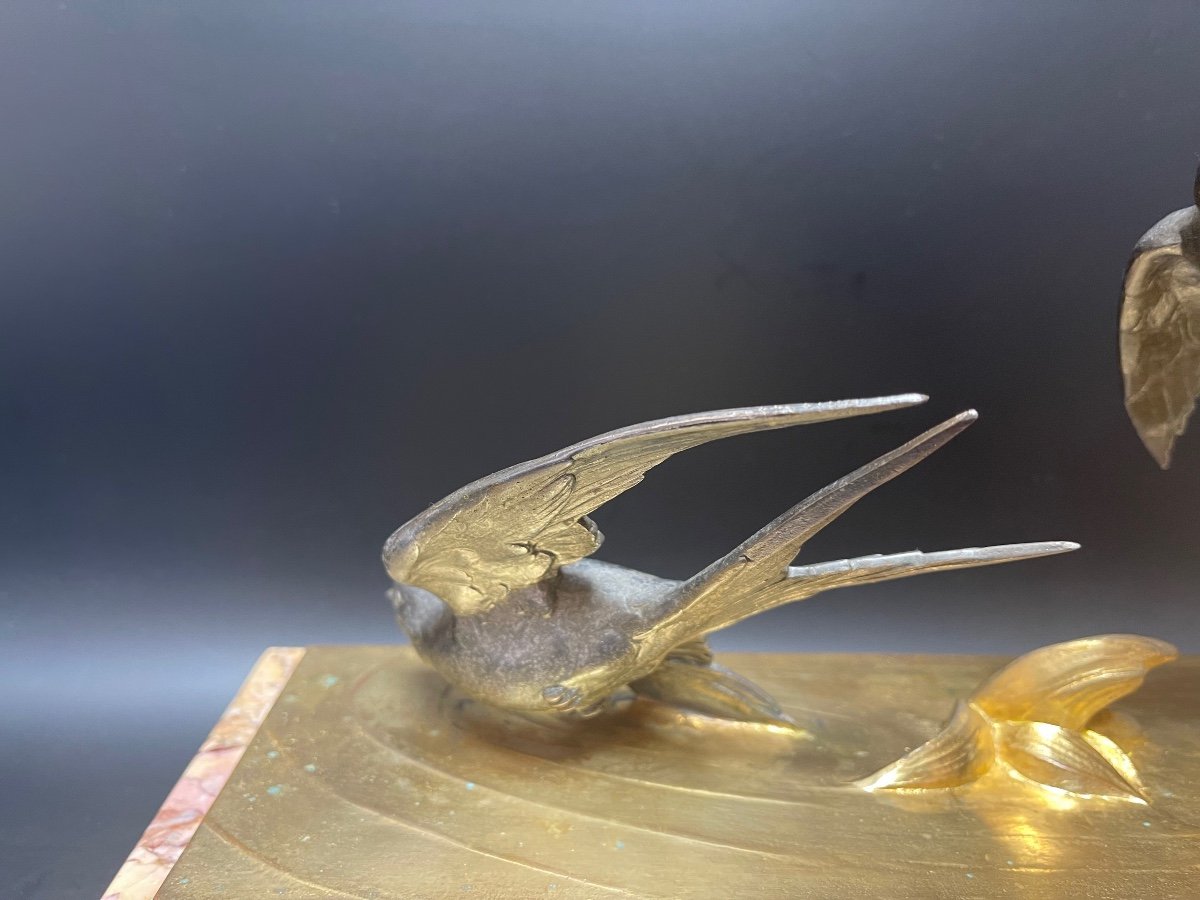 M Buzelin Bronze Art Deco Flight Of The Swallows-photo-7