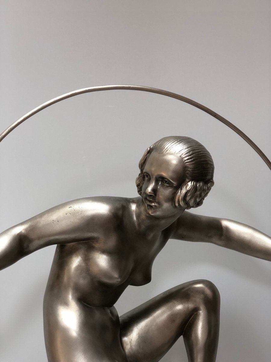 Marcel André Bouraine Bronze Art Déco Danseuse Au Cerceau -photo-2