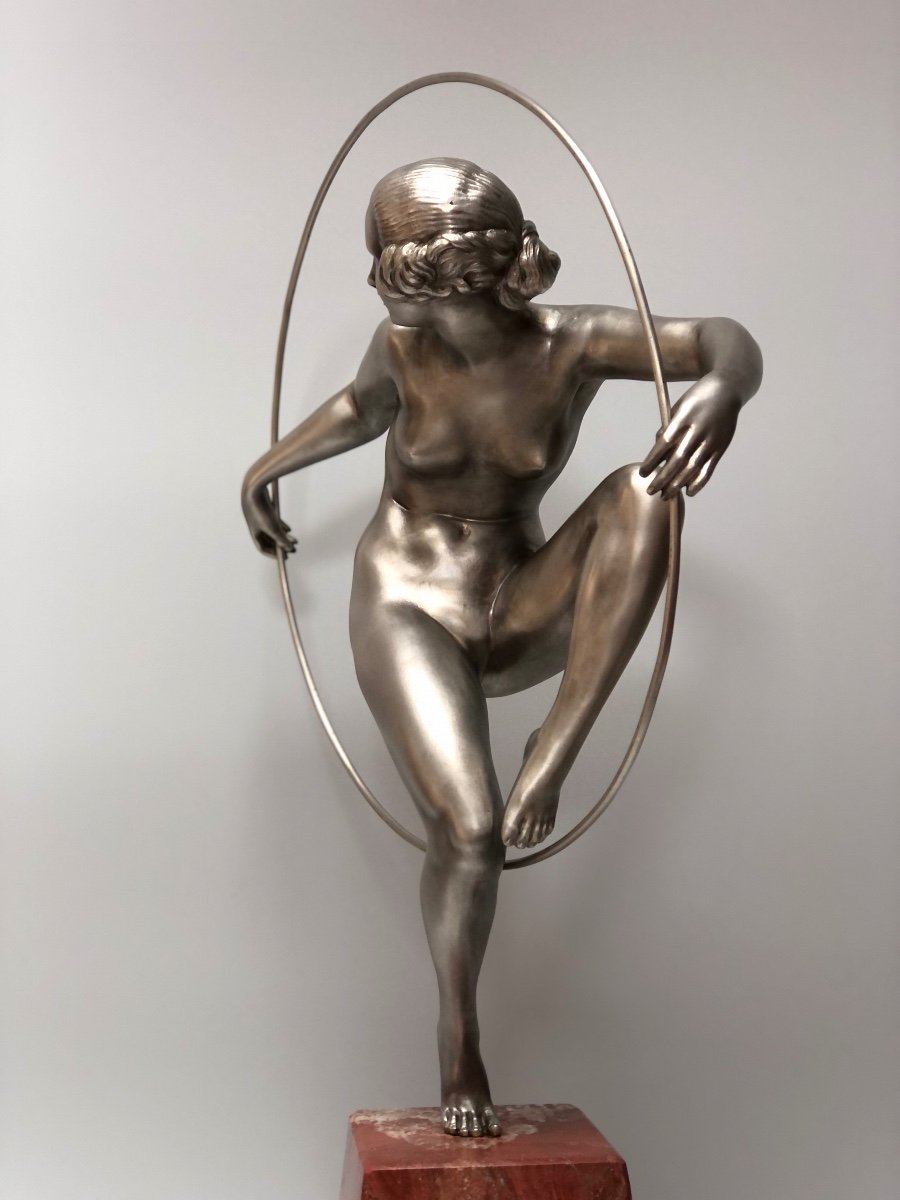 Marcel André Bouraine Bronze Art Déco Danseuse Au Cerceau -photo-4