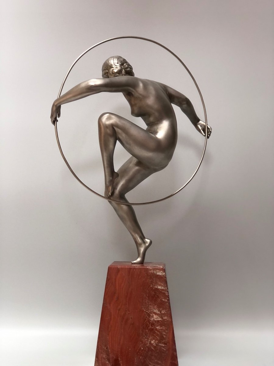 Marcel André Bouraine Bronze Art Déco Danseuse Au Cerceau -photo-2