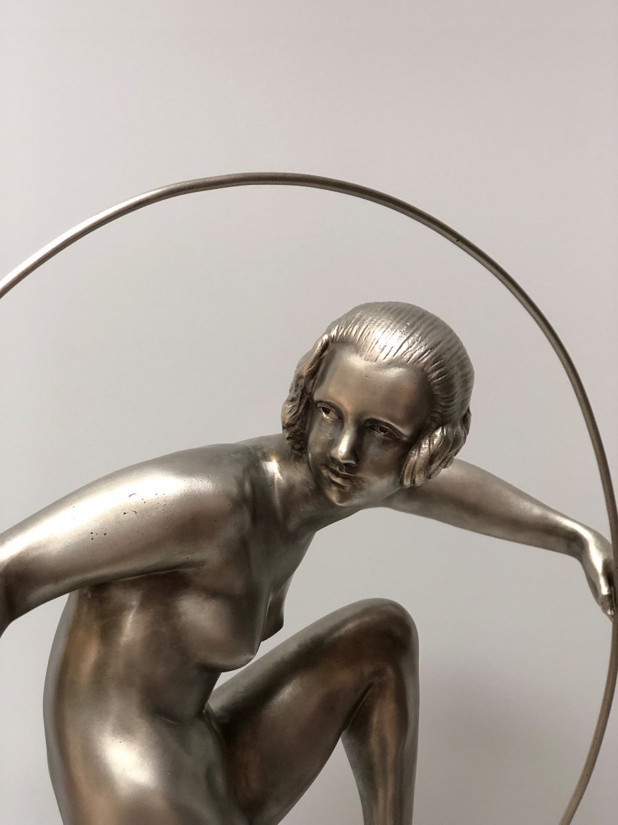 Marcel André Bouraine Bronze Art Déco Danseuse Au Cerceau -photo-5