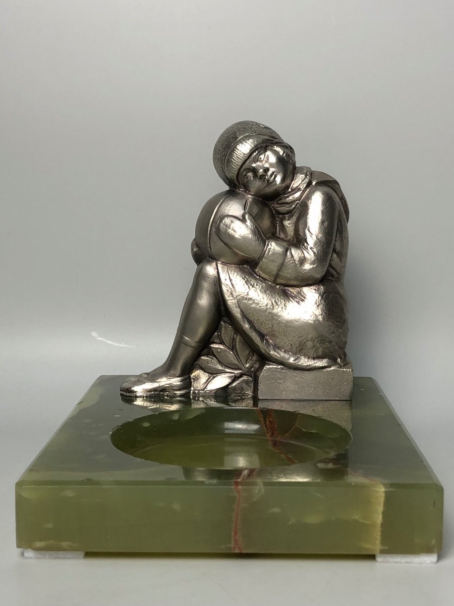Art Deco Sculpture In Silver Bronze Signed Melo