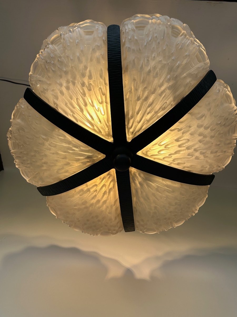 Art Deco Chandelier With 6 Molded Glass Plates Morin Et Cie-photo-4