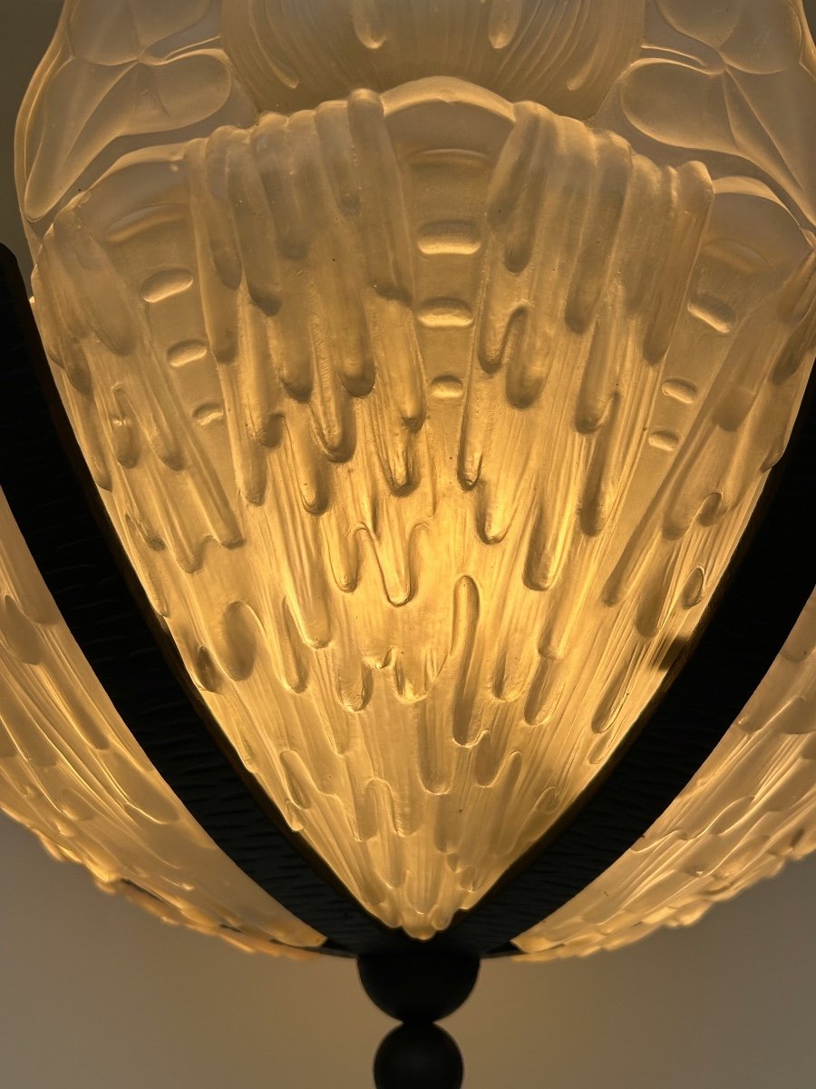 Art Deco Chandelier With 6 Molded Glass Plates Morin Et Cie-photo-6