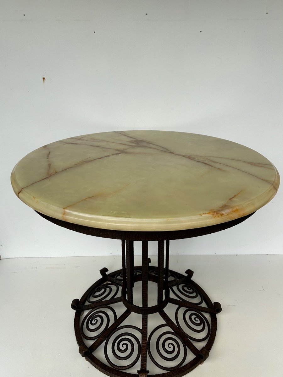 Art Deco Wrought Iron Pedestal Table Stamped Fag -photo-2