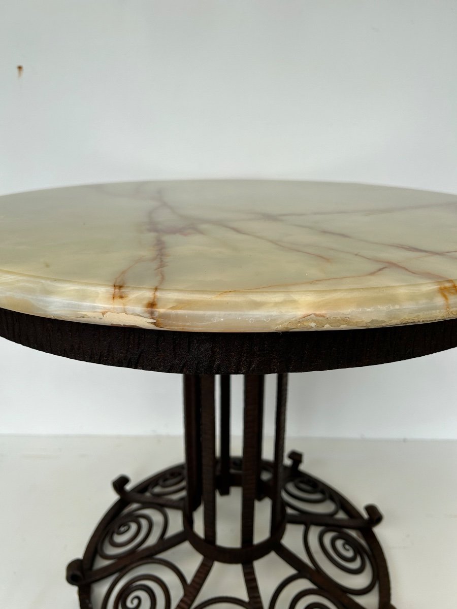 Art Deco Wrought Iron Pedestal Table Stamped Fag -photo-2