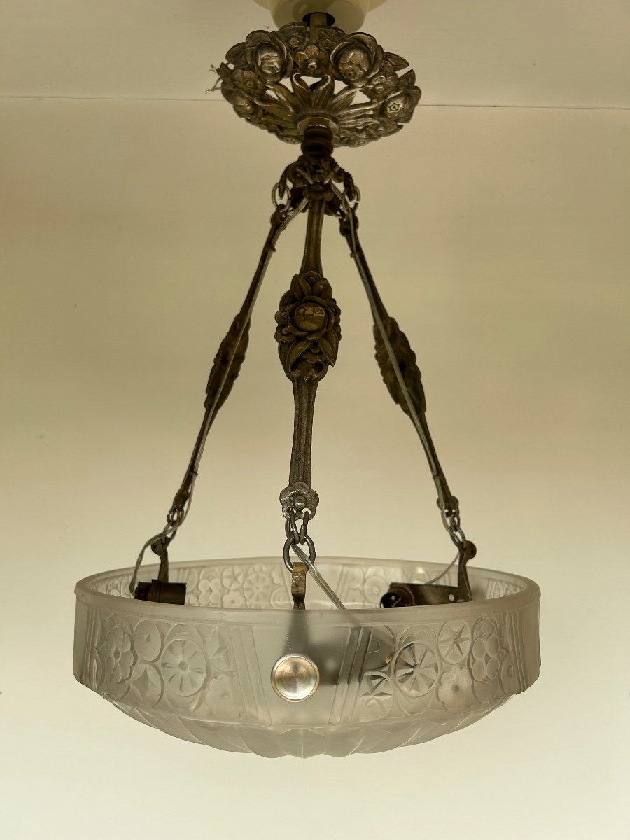 Suspension Art Déco Monture En Bronze Argenté -photo-1