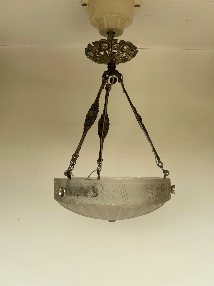 Suspension Art Déco Monture En Bronze Argenté 