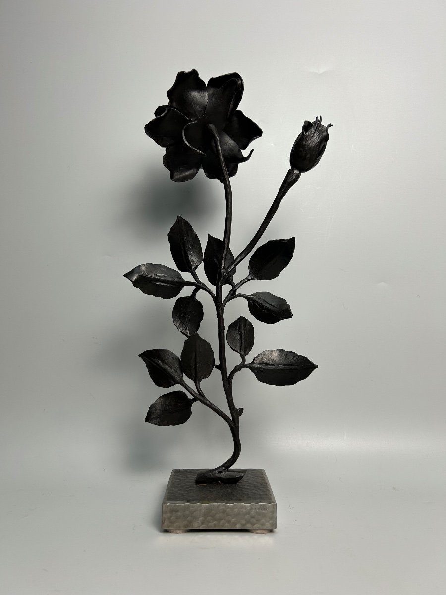 Sculpture,presse Papier Art Déco En Fer Forgé (la Rose )-photo-4