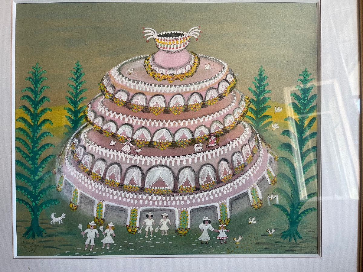Simone Le Moigne Tableau Le Gâteau d'Anniversaire 1986-photo-2