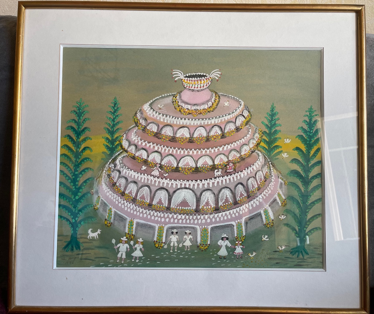 Simone Le Moigne Tableau Le Gâteau d'Anniversaire 1986