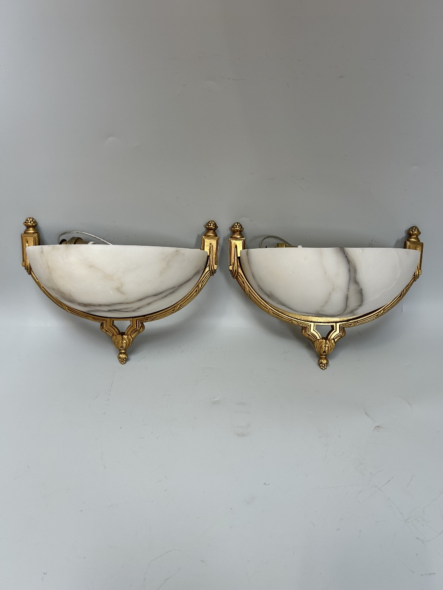 Pair Of Alabaster Art Deco Sconces