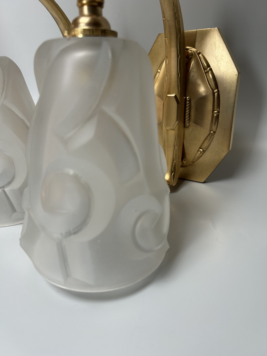 Pair Of Art Deco Sconces By Degué-photo-4