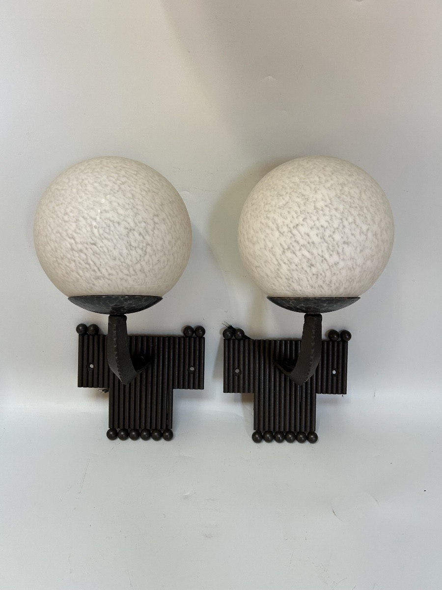 Schneider Pair Of Art Deco Sconces